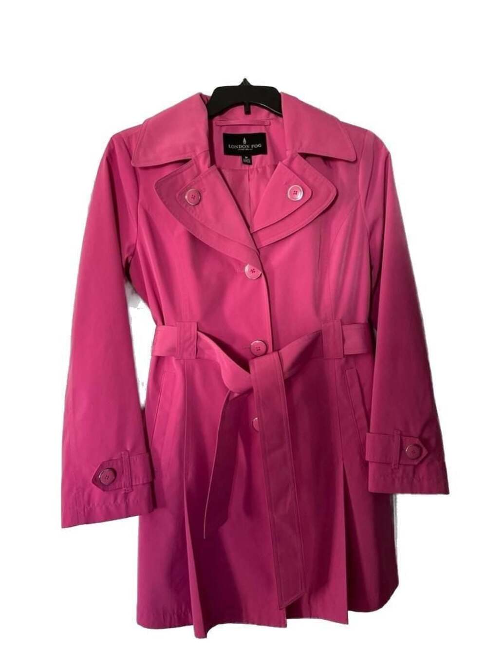 London Fog Pink Hooded Belted Trench Coat Size M